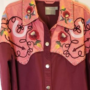 EUC Western, floral embroidered, studded jacket Plus Sz 14